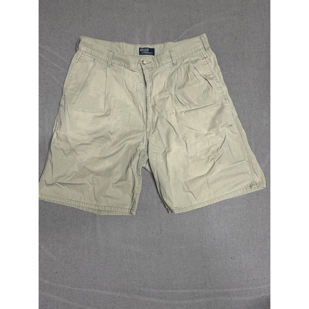Polo Ralph Lauren Mens 34 Chino Shorts Beige 100% Cotton Solid Twill USA Made